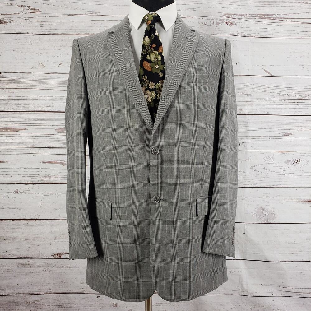 Steve Harvey Celebrity Edition Gray Plaid Double Vent Sportscoat Blazer Size 42L